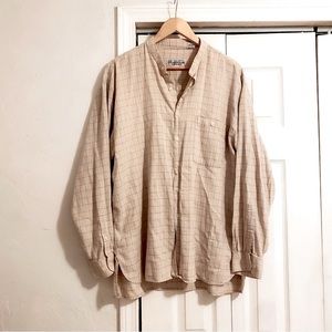 Vintage 100% cotton beige checked long sleeve button down shirt